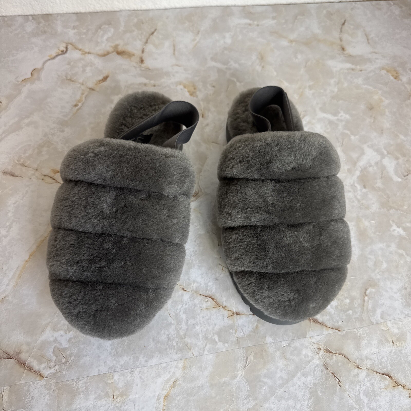 Ugg Womens Super Fluff Gray Slingback Slippers Shoes 8 Medium (B,M)