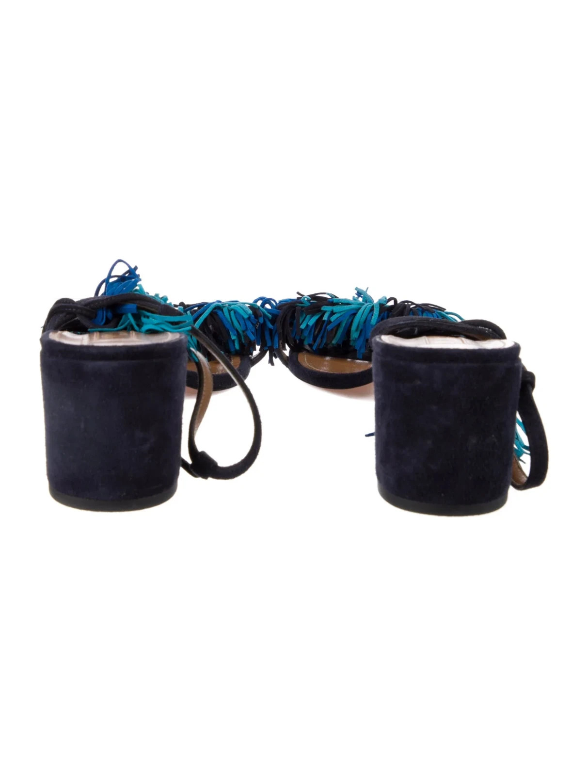 AQUAZZURA Blue Suede Tassel Accents T-Strap Sandals Size 11 IT 41 Good Used Cond