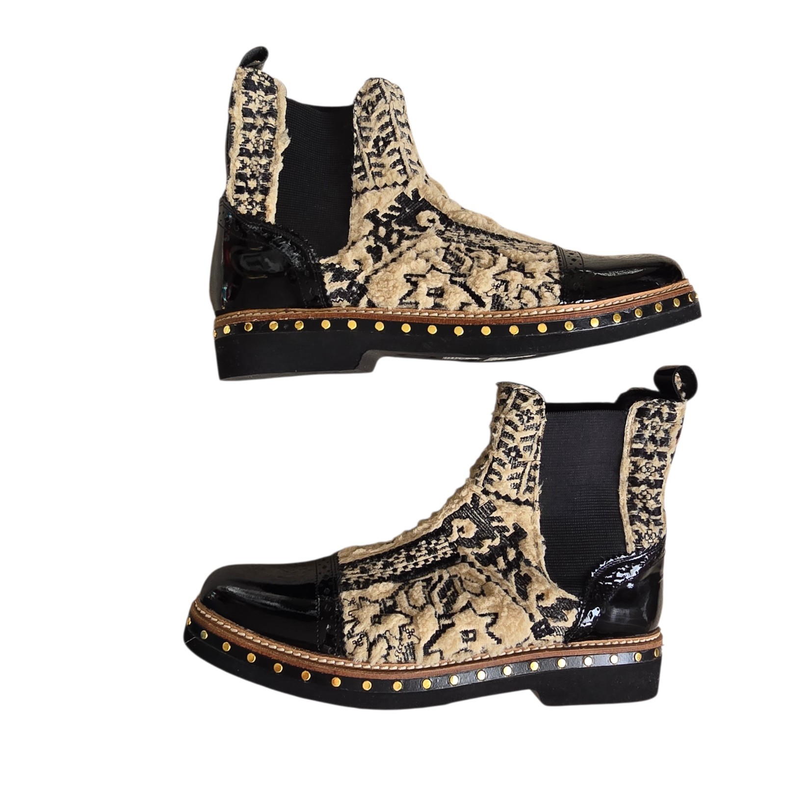 FREE PEOPLE Textile Atlas Chelsea Ankle Boots Studded Grunge Bohemian Size 40