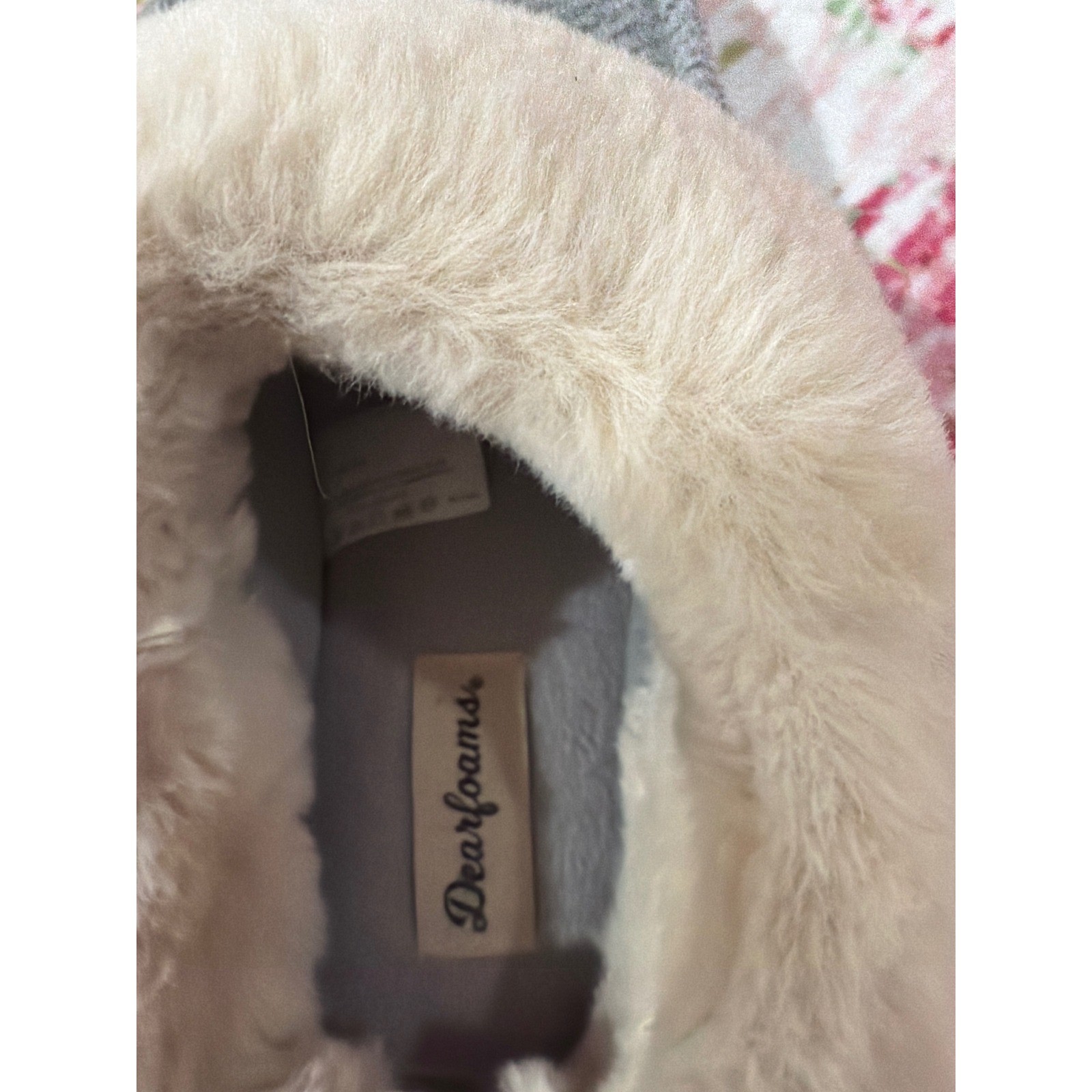 Dearfoams Womens Grey Faux Fur Trim Clog Slippers Size M 7-8 Indoor Outdoor Sole