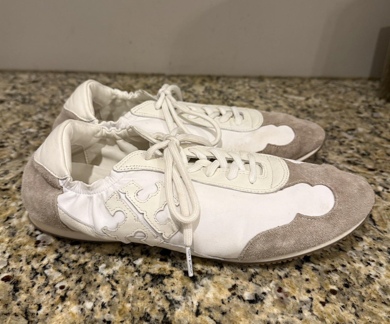 Tory Burch Women 9.5M Sneaker Nylon Calf Leather White Ivory Cerbiatto 100 Shoes