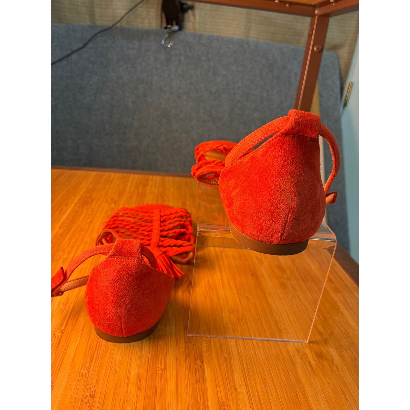 Halogen Orange Suede Braided Tassel Gladiator Flat Sandals Womens 9M CA57963