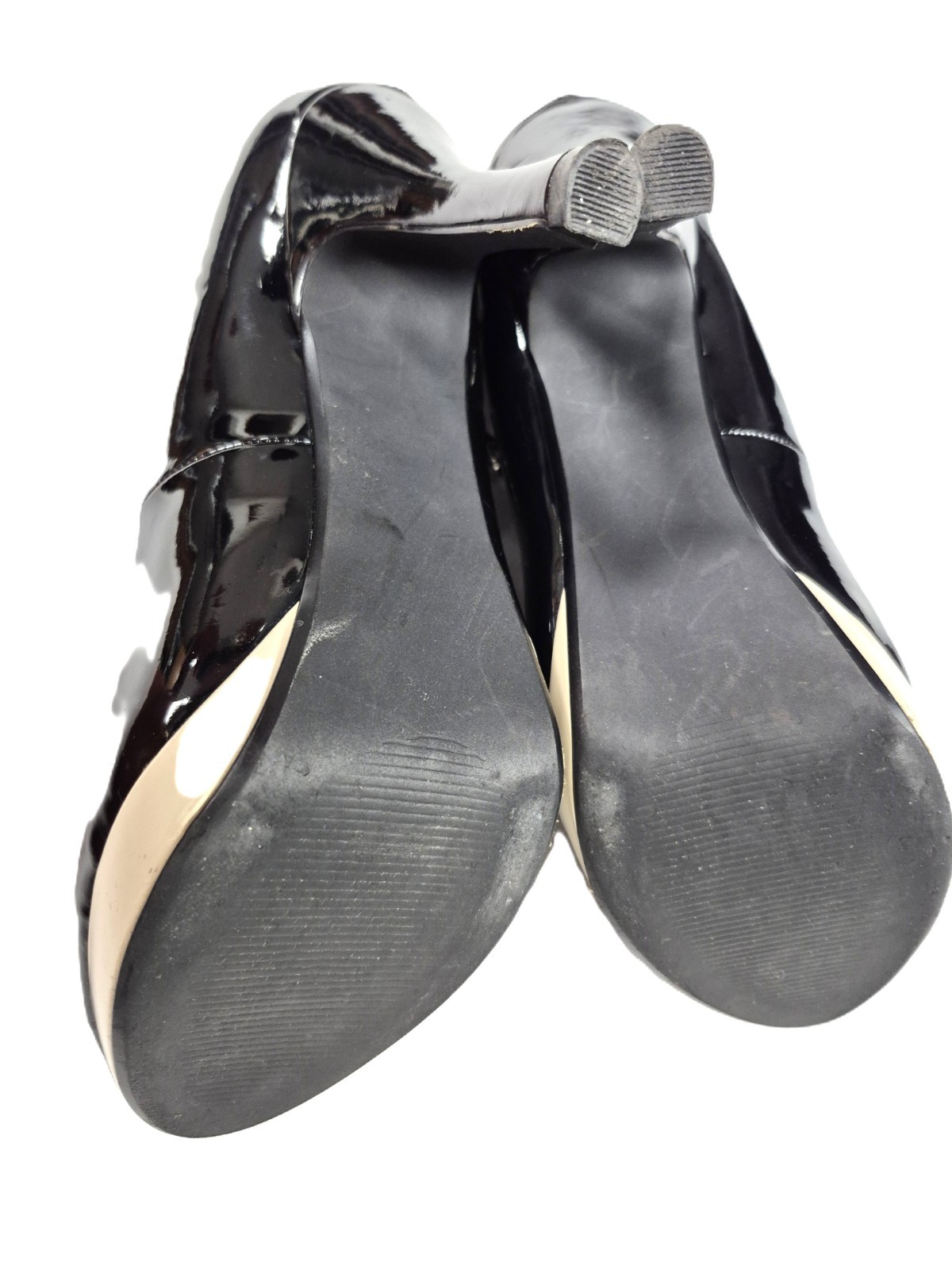 Maurice’s Black & Tan Heels (8.5) Instep-Strap Man-Made 4.25″-Heels