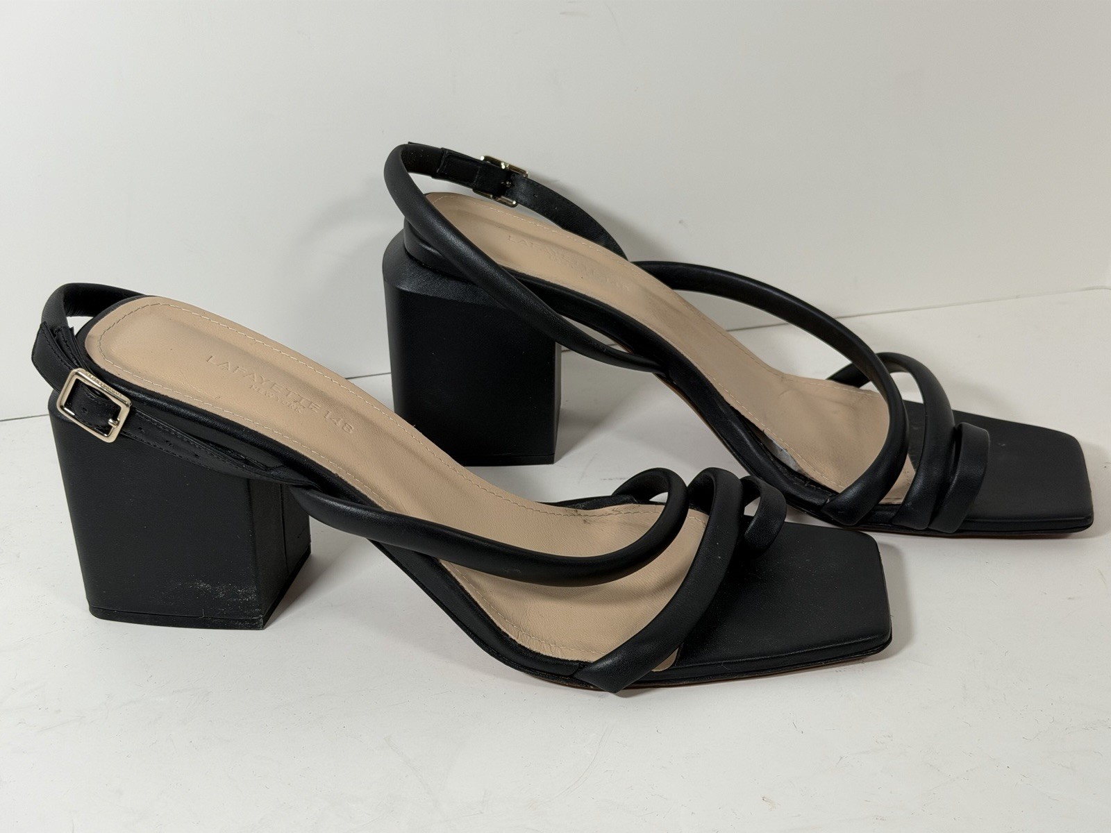 Lafayette 148 Women’s Calfskin Leather Heeled City Slingback Sandals, Black, 41