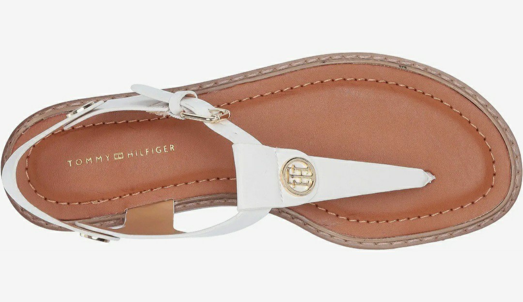 Tommy Hilfiger BENNIA Thong Sandal’s, White/Gold Logo Buckle, Woman’s 7.5 *NIB*