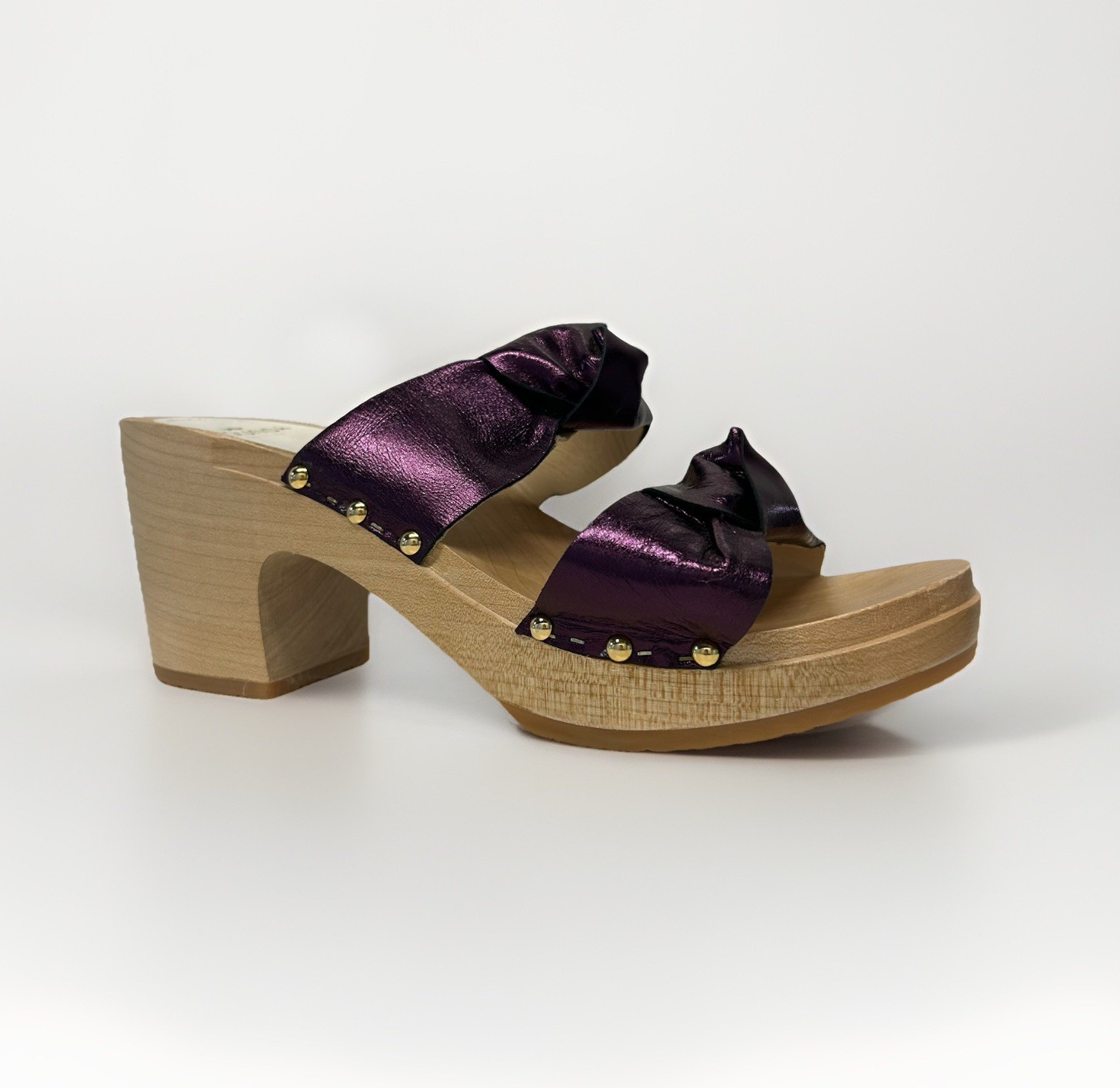 Sabot Youyou Leather Ynoui Metallic Purple Studded Mules Clogs Womens 41/US 10