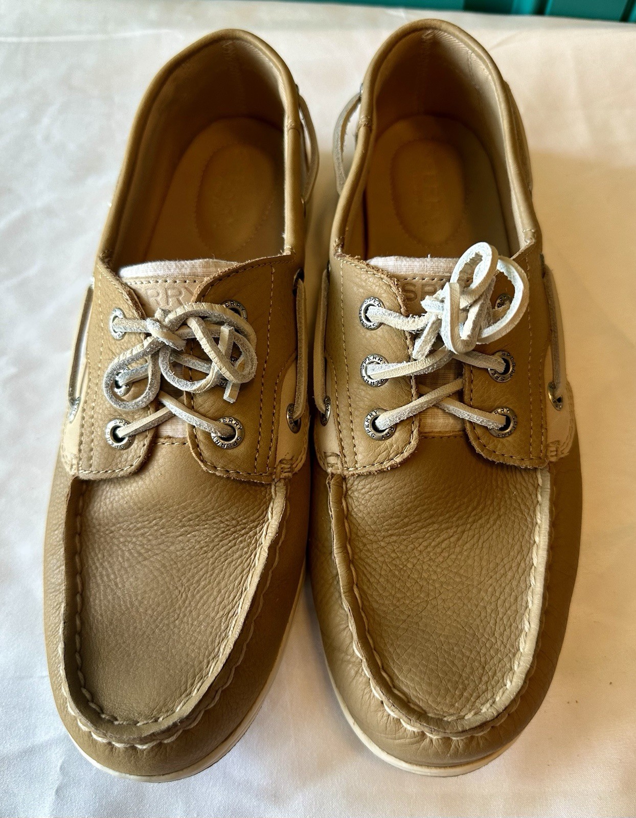 Sperry Top-Sider Angelfish Plaid Boat Shoes Size 9.5 Tan Leather Loafers Preppy