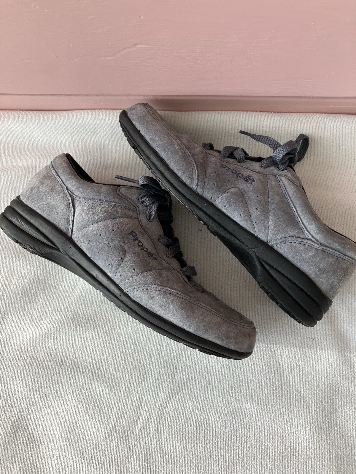 Propet Womens Washable Walker Grey Leather Shoes 7B