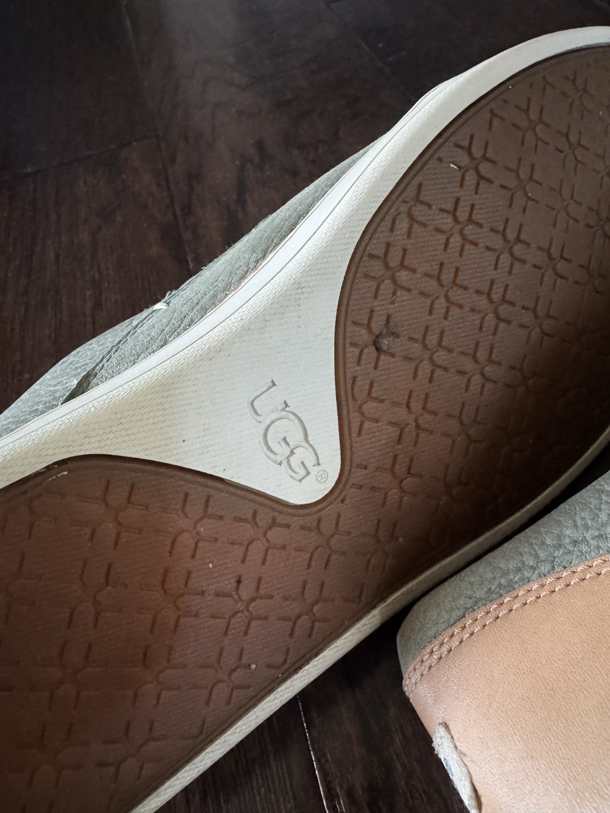 UGG Men’s 10 Gray/Tan Leather Slip-On Casual Loafers Round Toe Logo