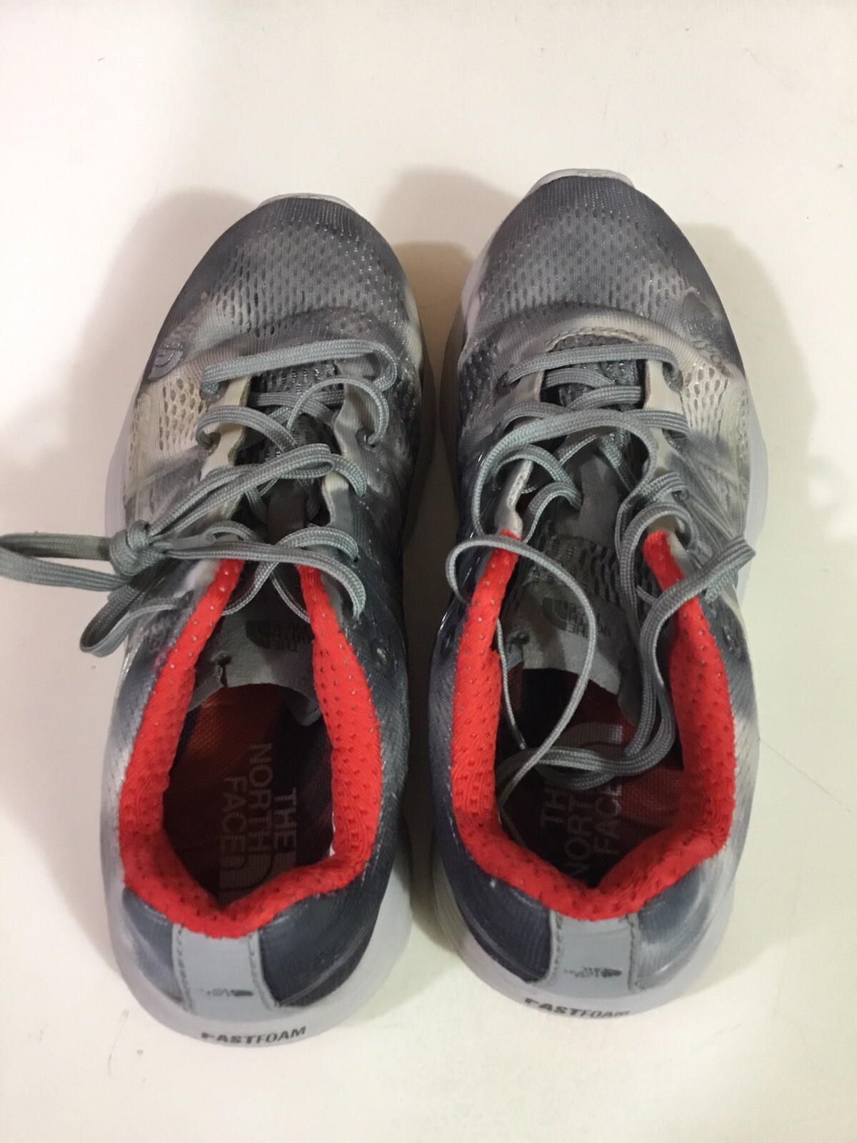 womens the north face sneakers size 5 flight rkt gray, white, red euc as picture