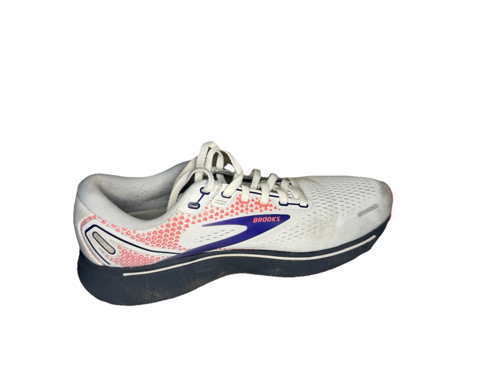 Brooks Ghost 14 Athletic Running Shoe Sneaker Womens Sz 9 White/Purple/Coral
