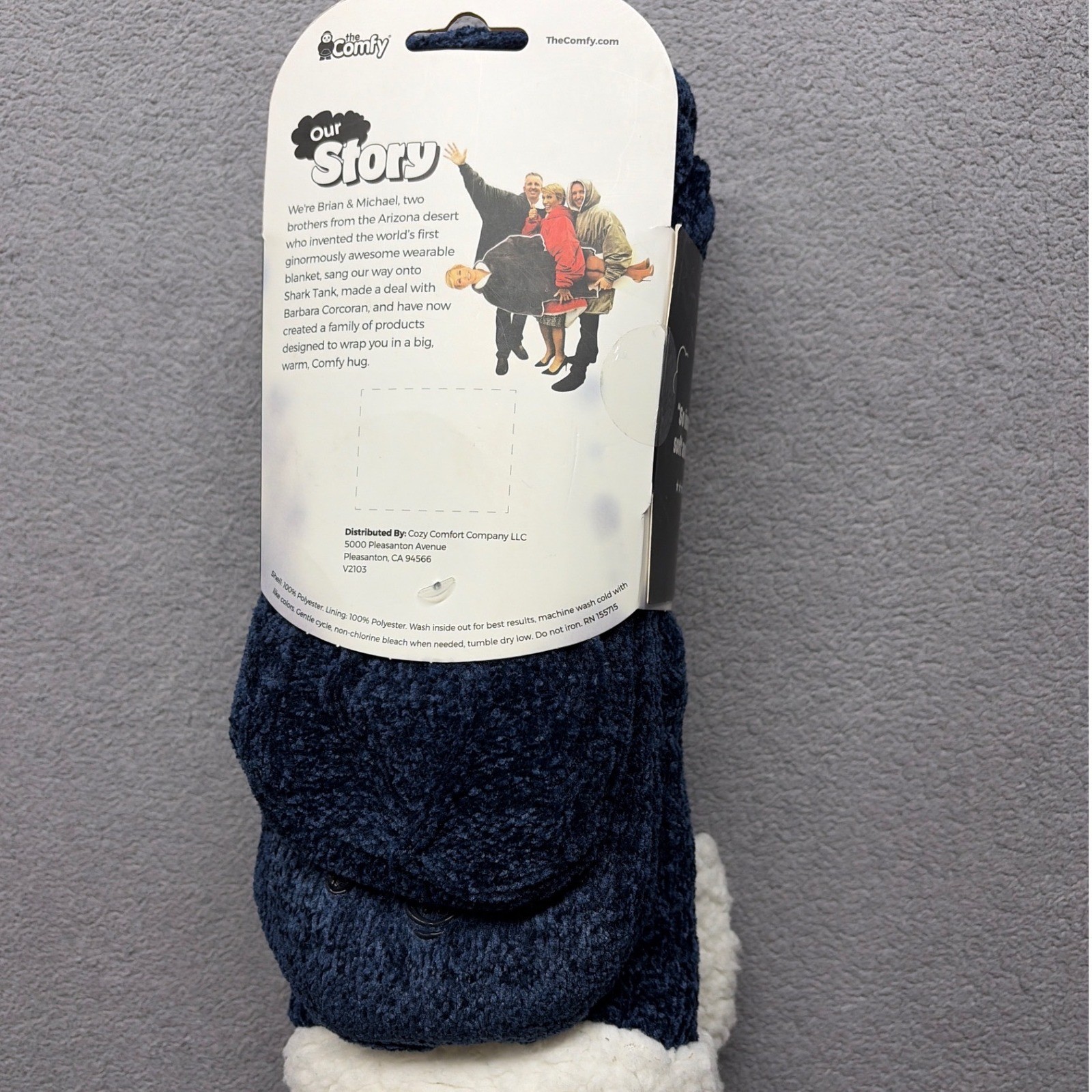 The Comfy Slipper Socks Navy Blue Sherpa Lined Plush Cozy Shark Tank One Size