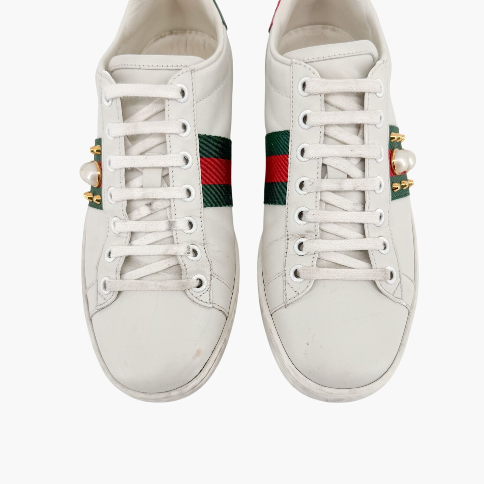 Gucci Ace Pearl Sneakers Size 36.5 US 6.5 White Leather Stud Spike Low Top Shoe