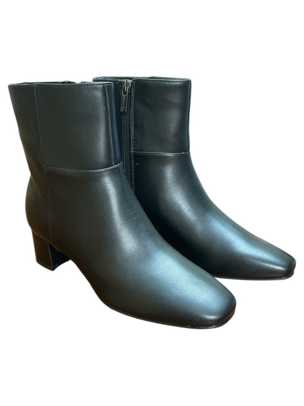 #22 Calvin Klein Women’s Parry Block Heel Ankle Booties – Black Smooth