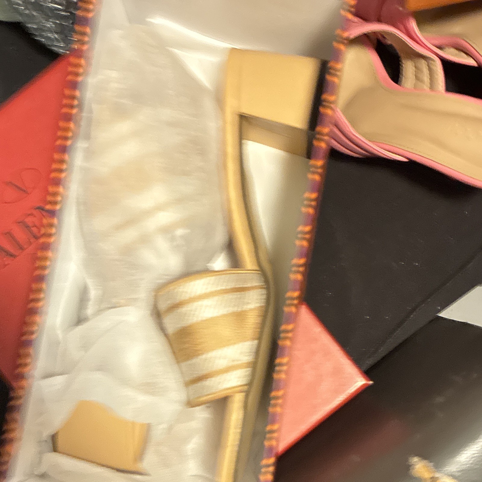 Tory Burch Women’s US 9 Beige Striped Slingback Closed Toe Leather Block Heel