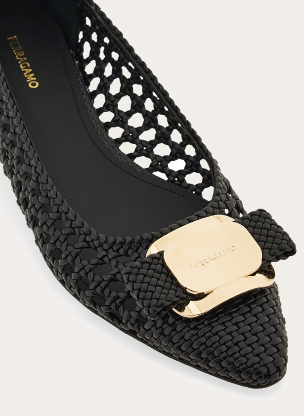 NIB NEW Salvatore Ferragamo Zea Black Leather Woven Flats 5.5 6 6.5 7 8 8.5 9 B