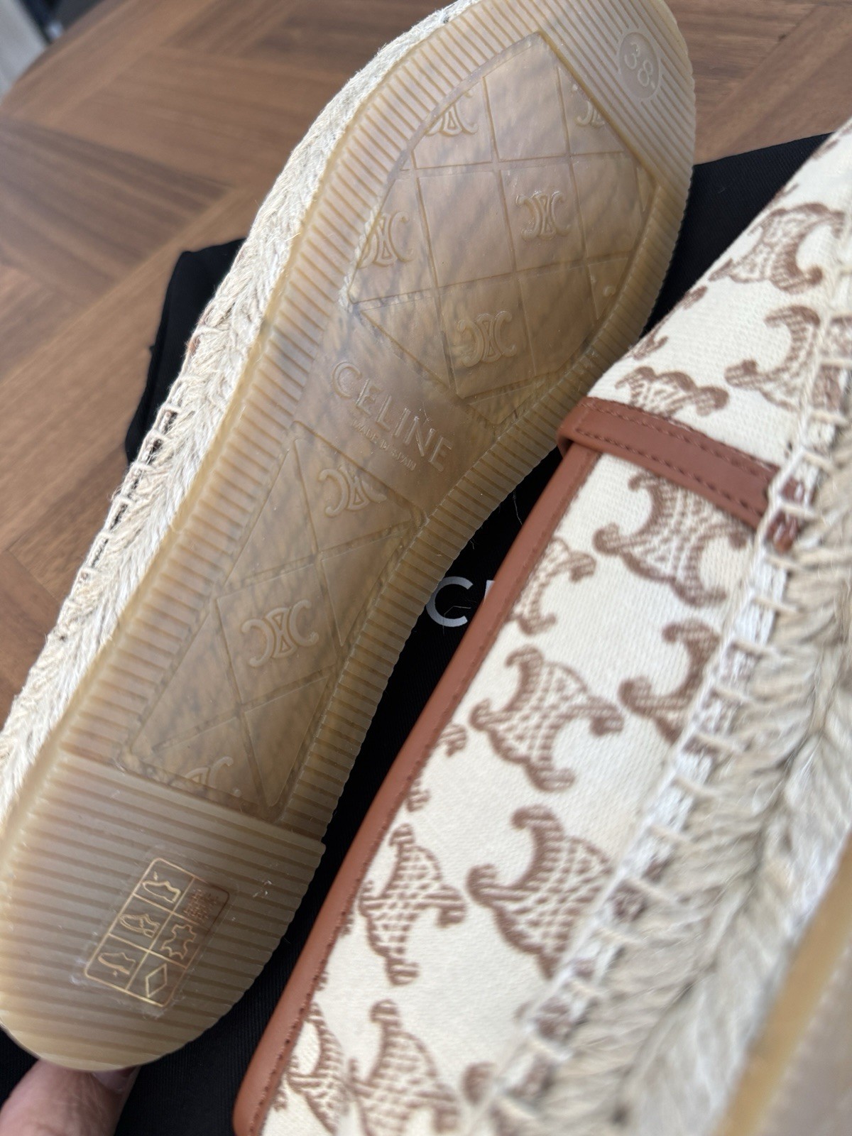 Céline Les Espadrille Triomphe Jacquard Canvas Leather Espadrille Ecru Sz 38/8
