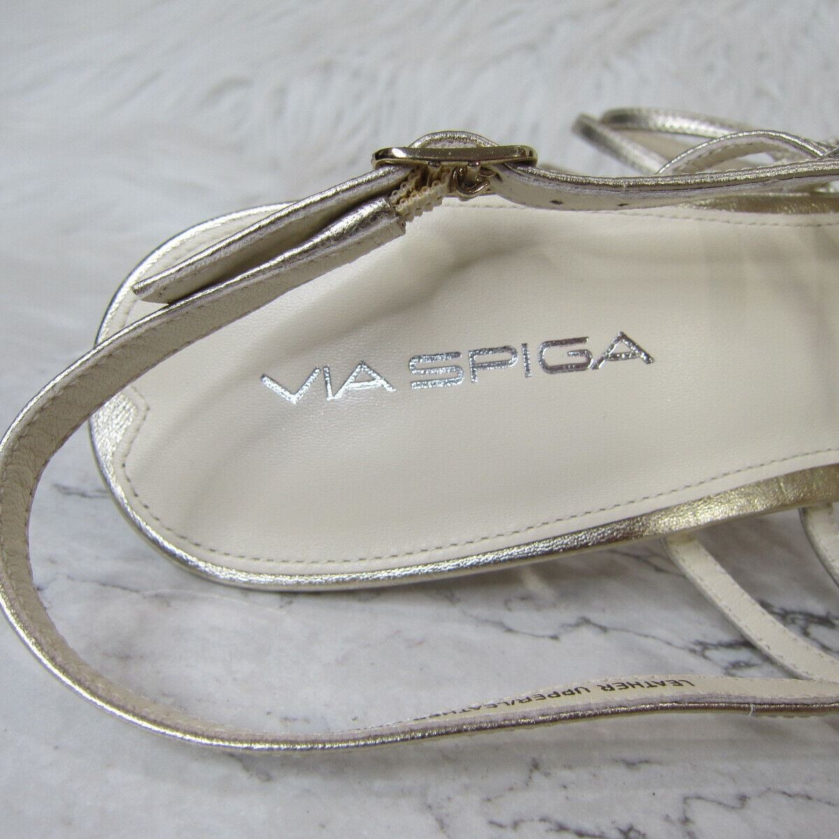 Via Spiga Strappy Metallic White Gold Sandals Heels Size 10.5 M