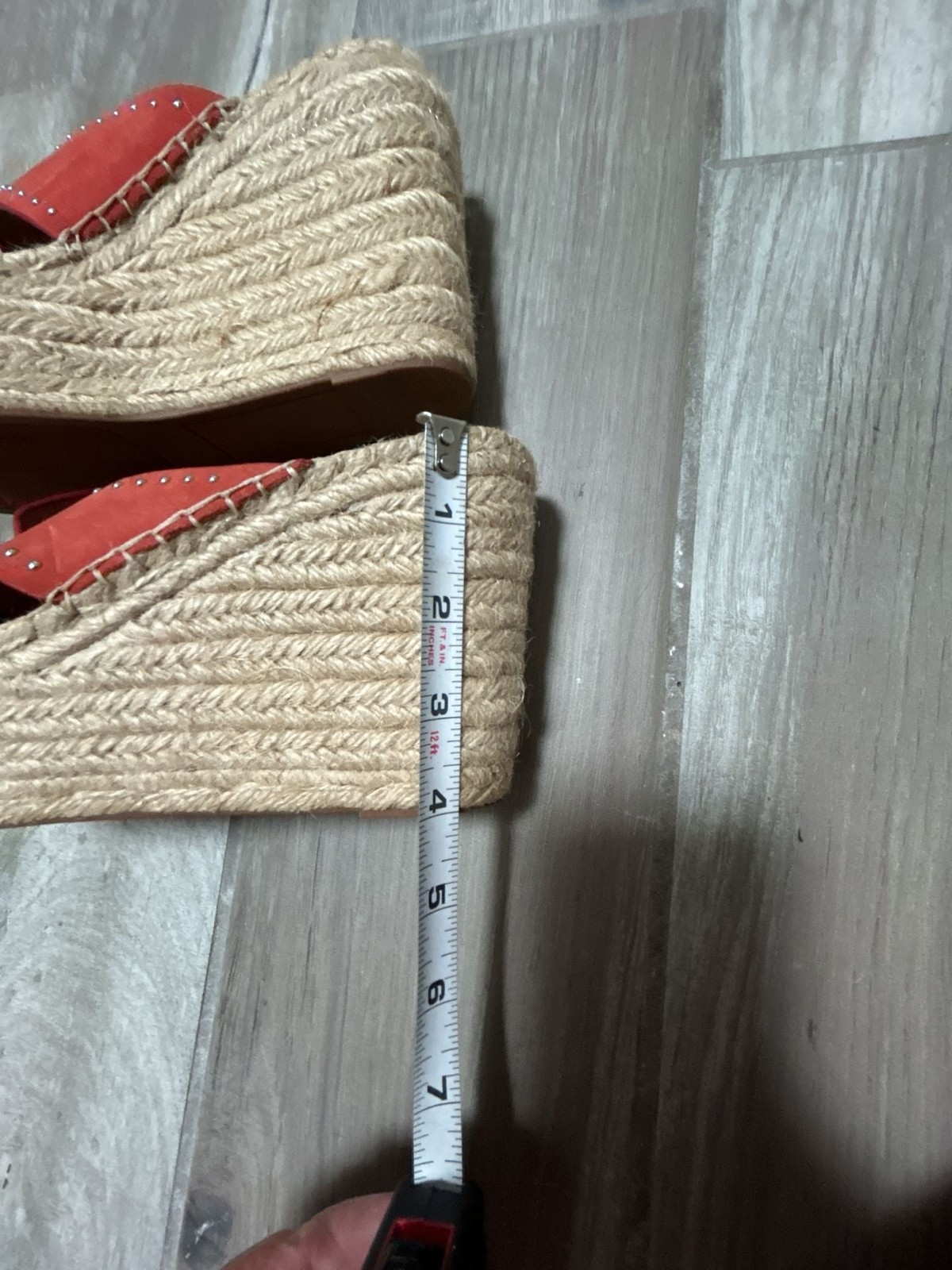MARC FISHER Red Suede Studded MLANGELINA Espadrille Wedge Platform Sandals Sz 7