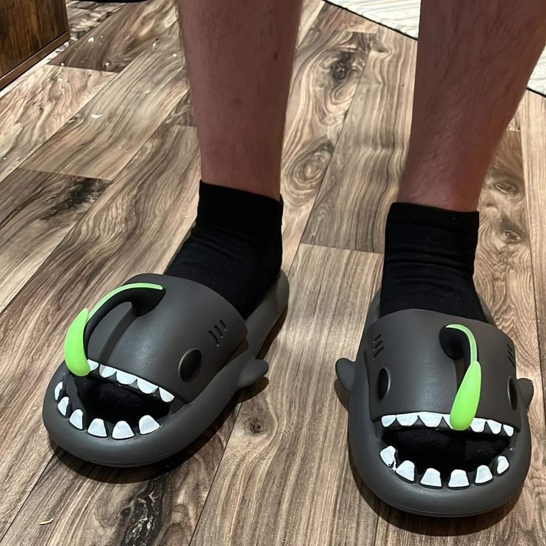 Glow in The Dark Shark Slides Sandals (8-9 Women/6.5-7.5 Men, Black)