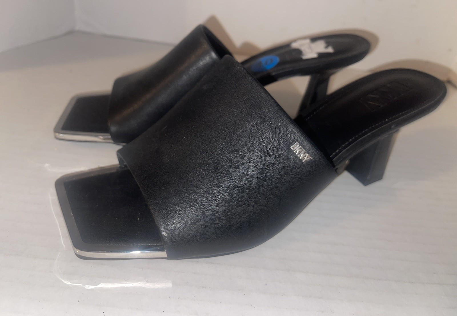 DKNY Black Slip On Square Open Toe Heels Women’s Size 10 Block Heel Designer