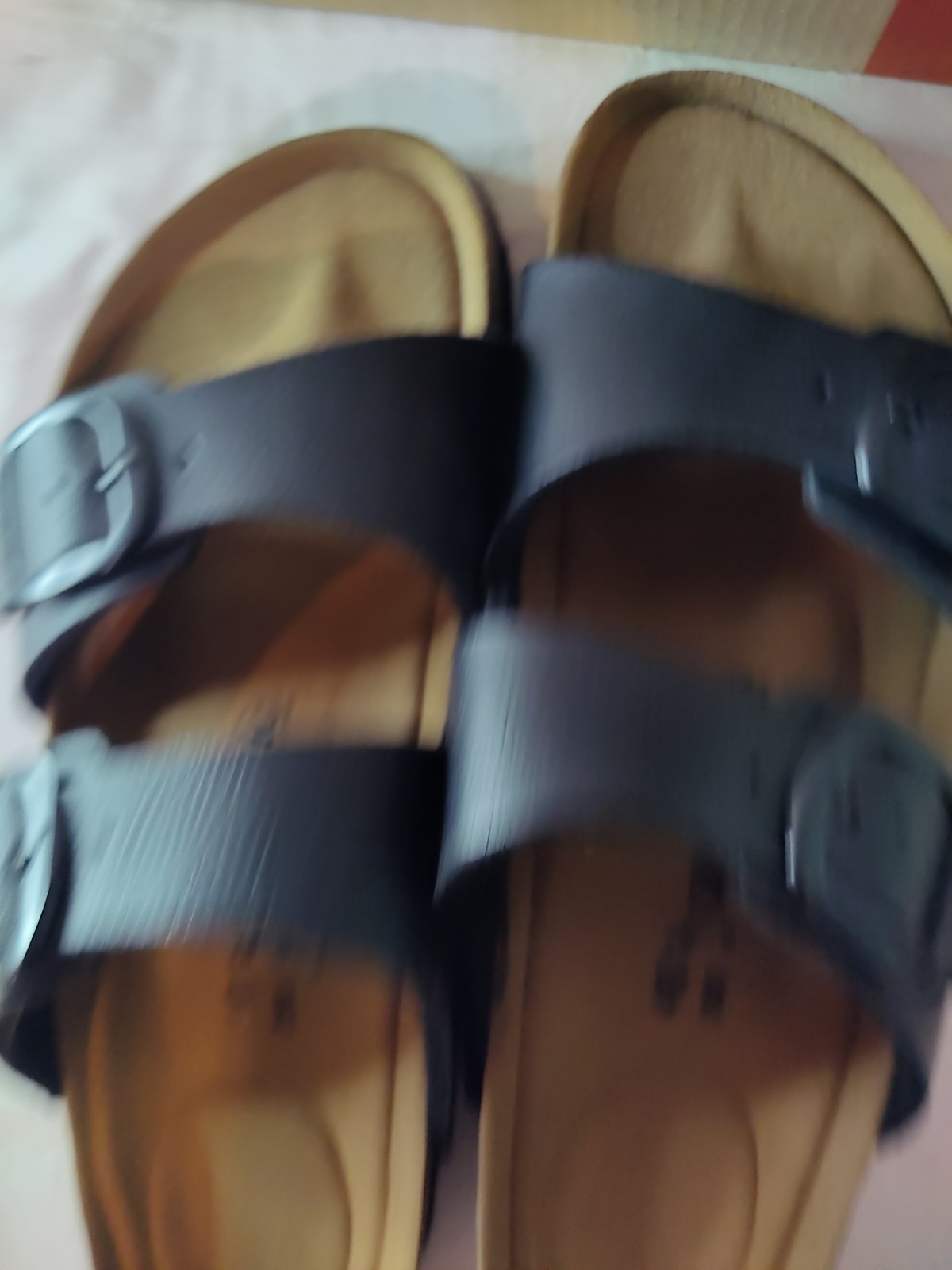 Aerothotic Cork Slides Womens Sz 10 Black Synthetic Leather Adjustable Straps