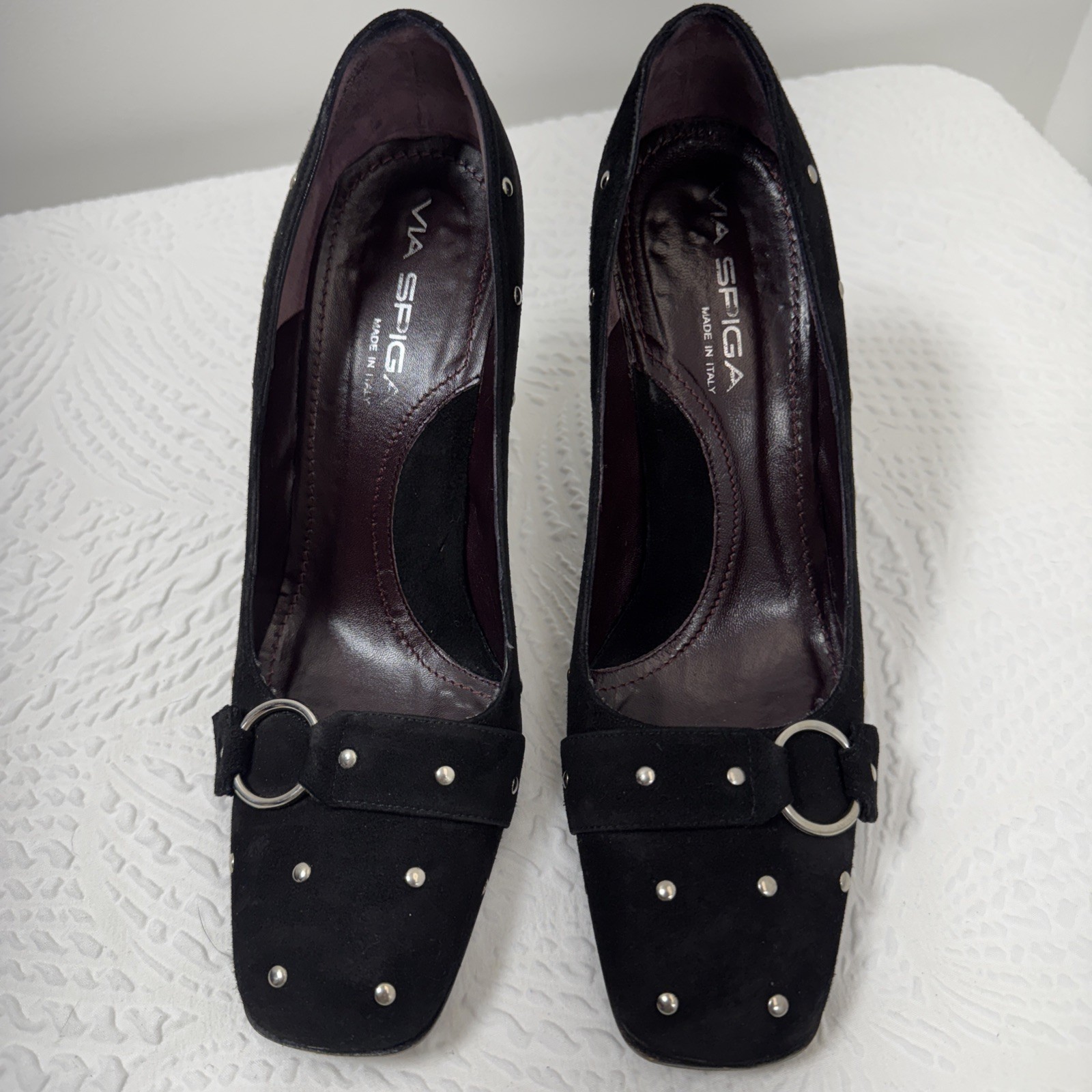 VIA SPIGA V-FILARDO BLACK SUEDE Leather PUMP SILVER STUDS 7 M