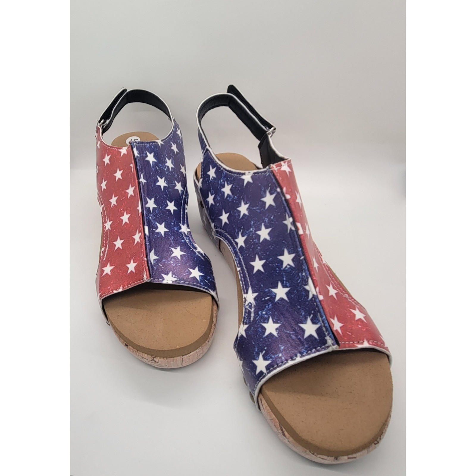Women’s American Flag Wedge Sandals EU 37 US 6 Patriotic Cork Platform Slingback