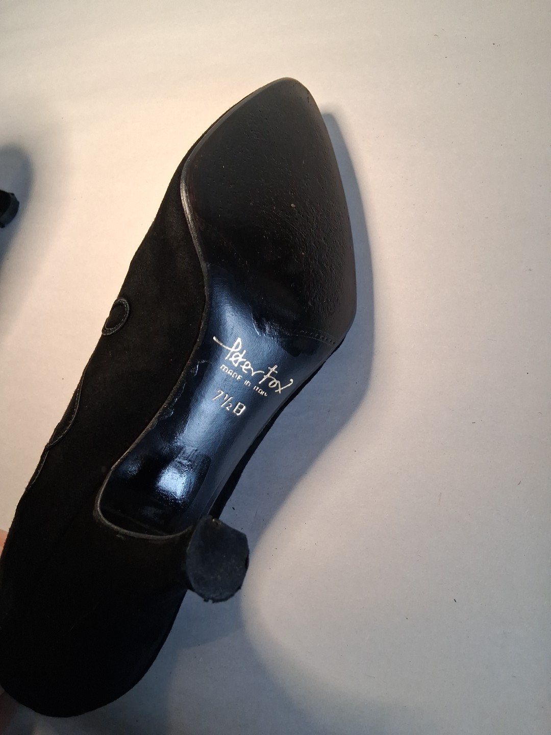 Peter Fox Size 7.5 B Black Suede Flare Heel Pumps Ribbon Ropeing