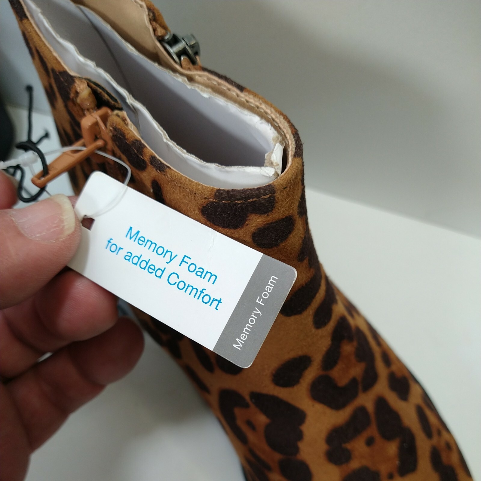Fall Winter Leopard Animal Print Ankle Boots Double Zipper Heel Sz 7 Memory Foam