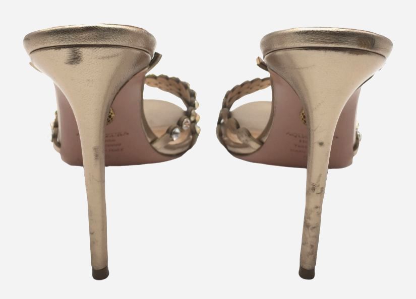 $1350 Aquazzura Women’s Brown Tequila Crystal Sandal Shoes Size EU 38/US 8