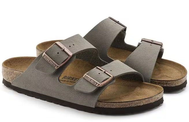 Birkenstock Arizona Birko-Flor Birkibuc Unisex Sandals Stone Double Breasted