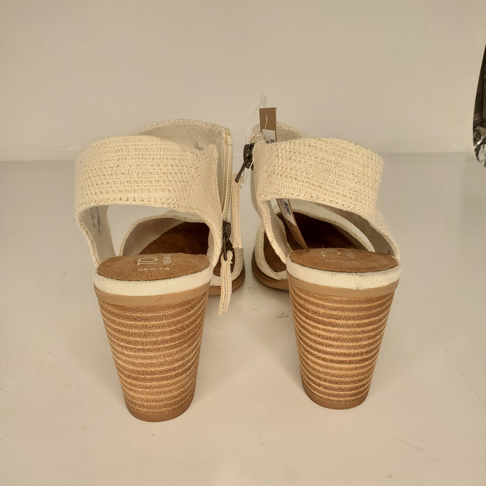 TOMS Majorca Womens Sandal Sz 7.5 White Slingback Side Zip Closed Toe Block Heel