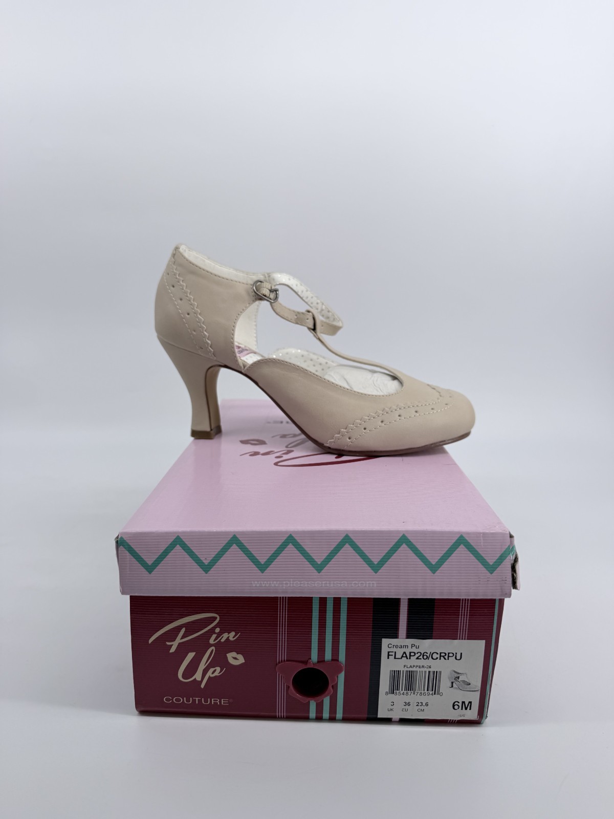 Pleaser Pin Up Couture 3″ Kitten Heal Round Toe T-Strap Pump Flapper 26 Cream Pu