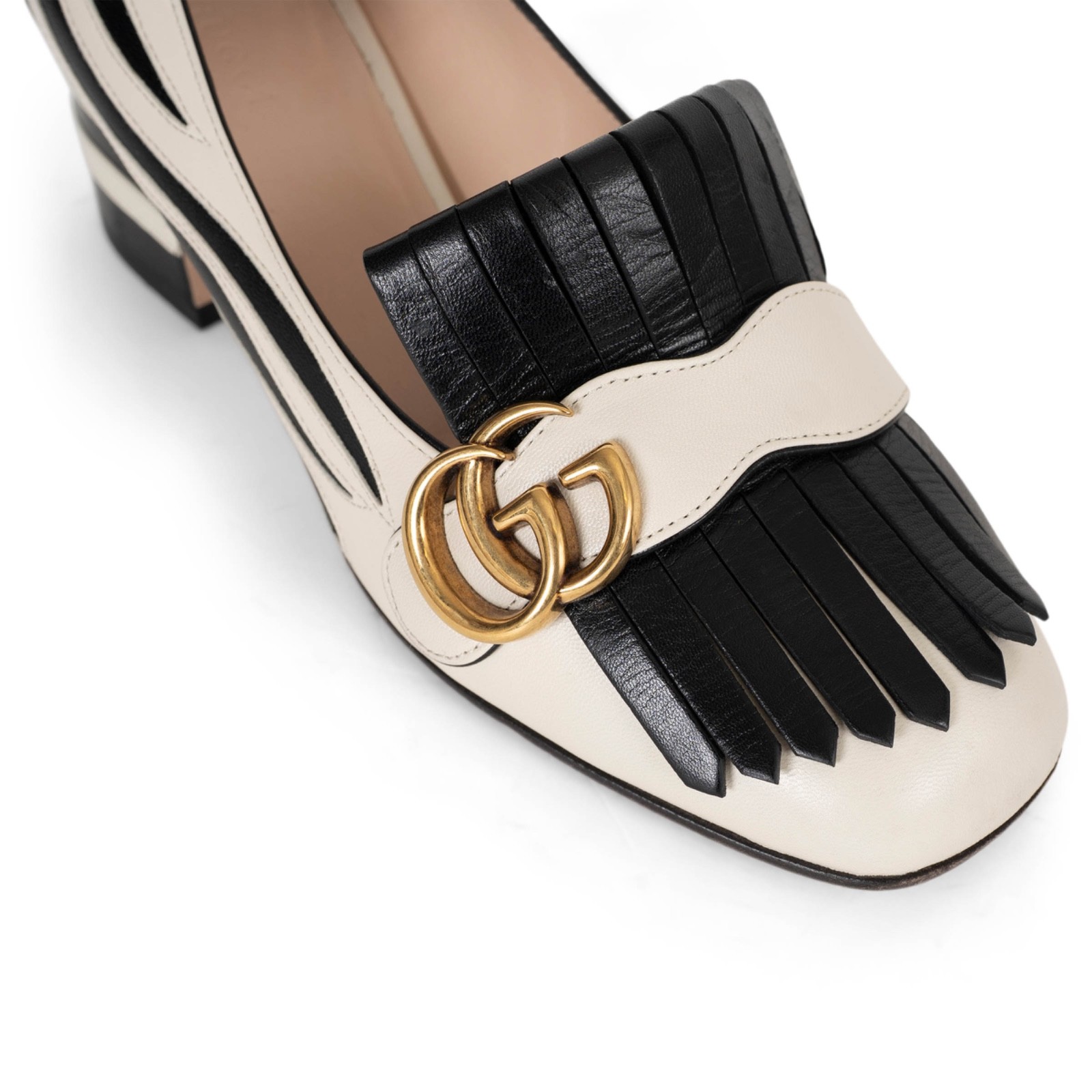 73509 auth GUCCI black white leather 2016 MARMONT ZEBRA Pumps Shoes 38.5