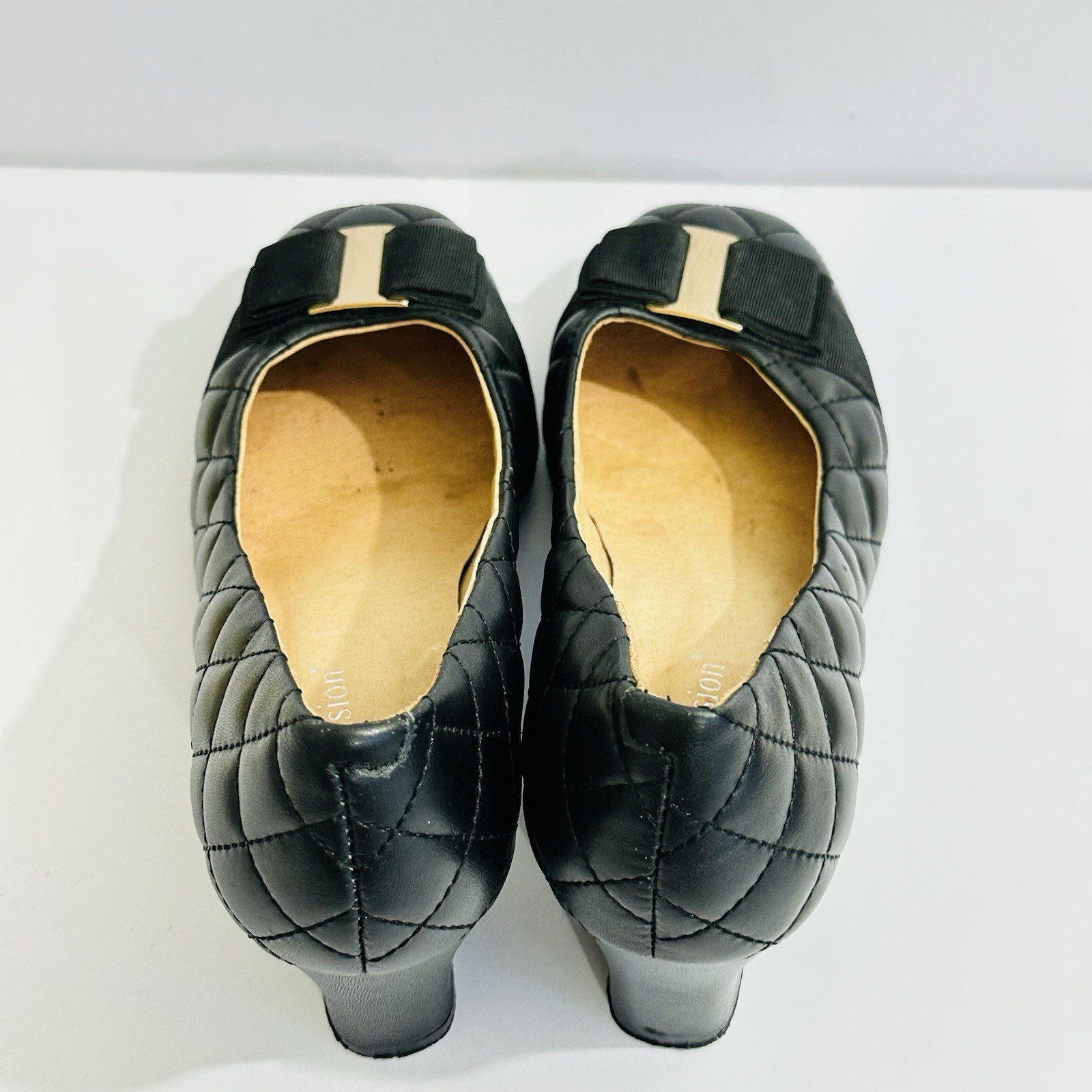 Blue Illusion Womens Black Quilted Leather Pumps Bow Detail EU37 AU6