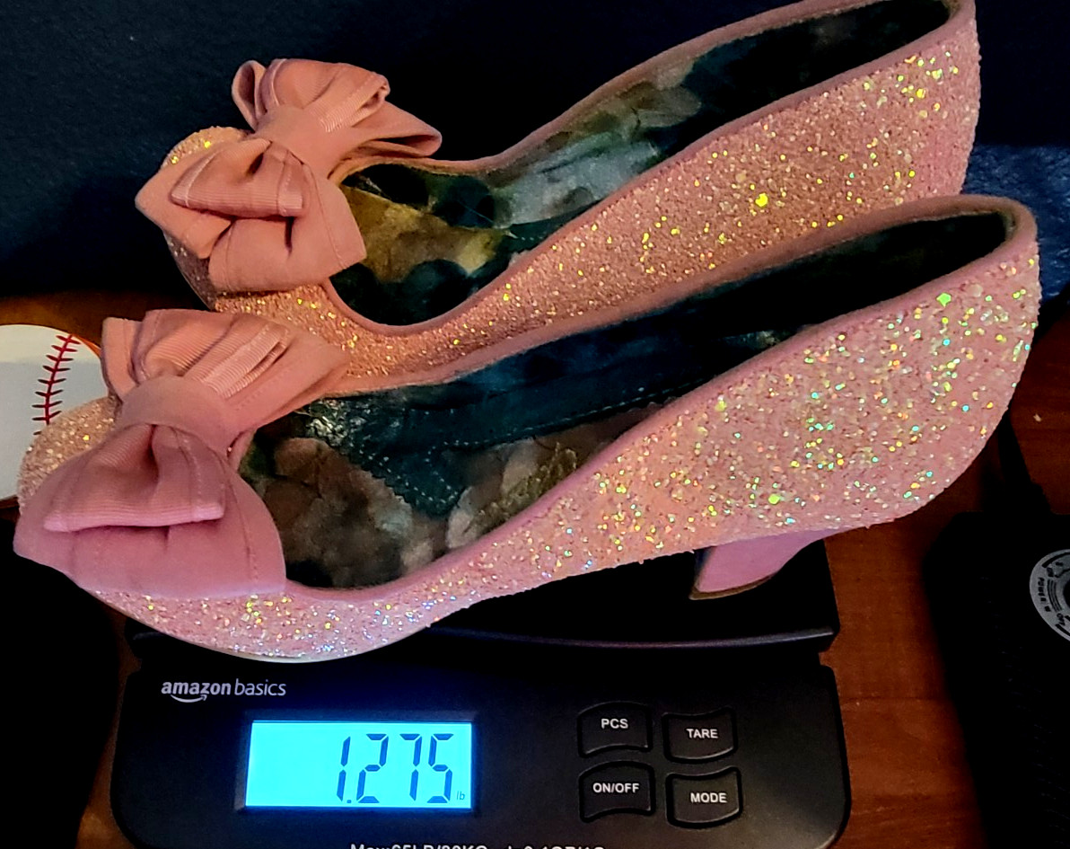 IRREGULAR CHOICE Ban Joe Women’s 39 Pink Bow Giltter Mid Heel Prom Formal Shoes