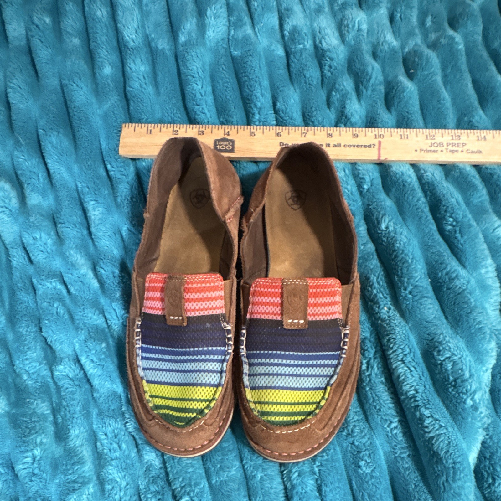 Ariat Women’s Slip-On Flats Brown Suede Woven Striped Round Toe US 9.5 B