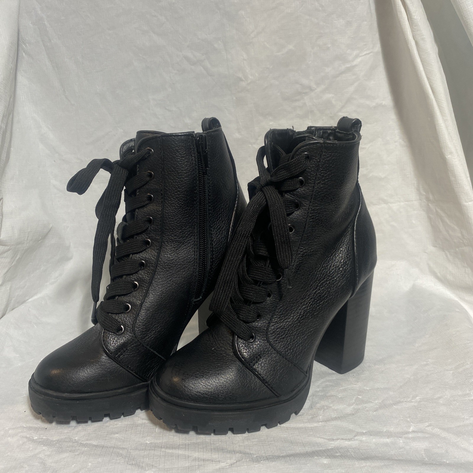 Steve Madden Beso Boots Bone Leather Lace Up Lug Platform Combat Moto Wmns 5.5M