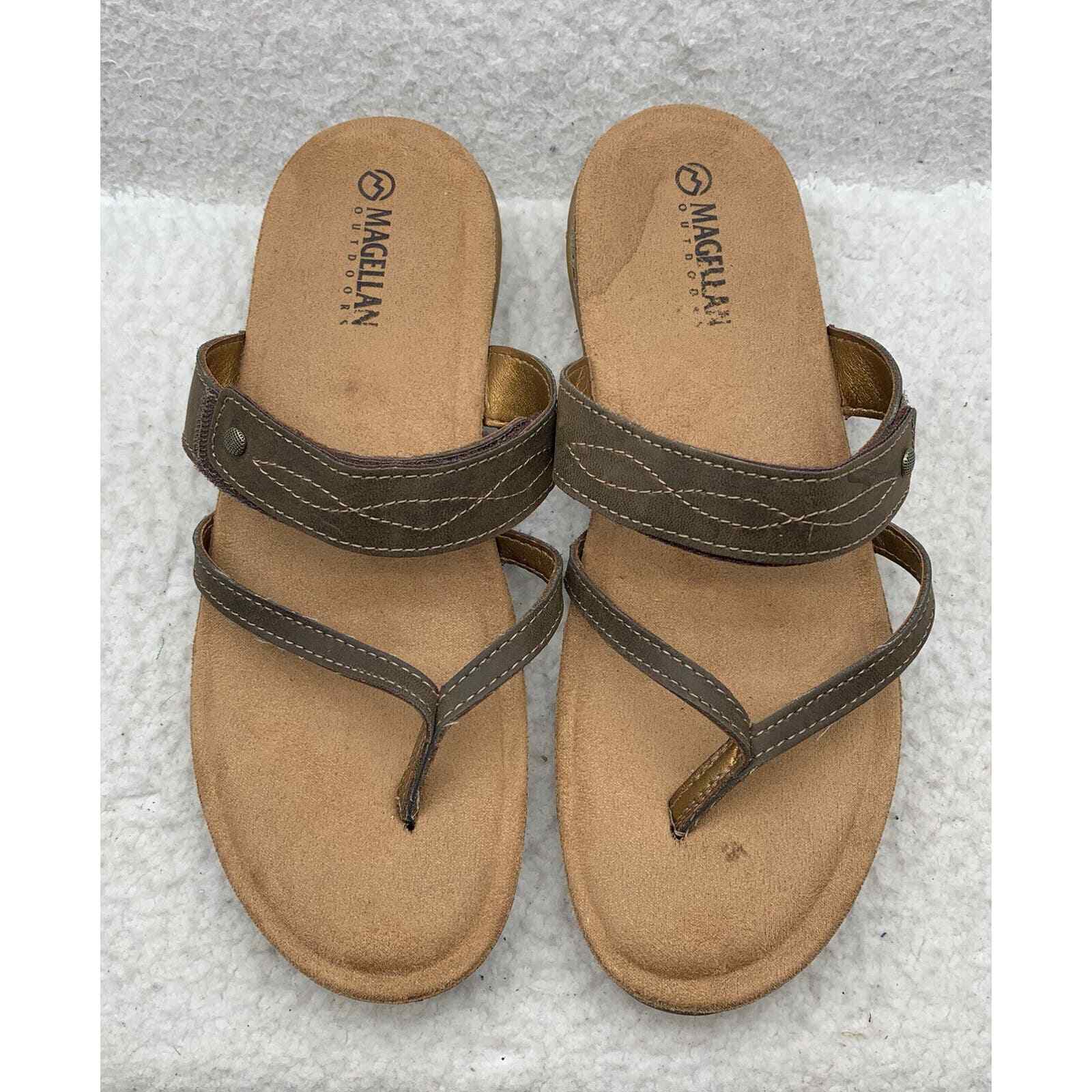 Magellan Outdoors Sandals Womens 11 Strappy Flip Flop Thong Tan Brown Summer