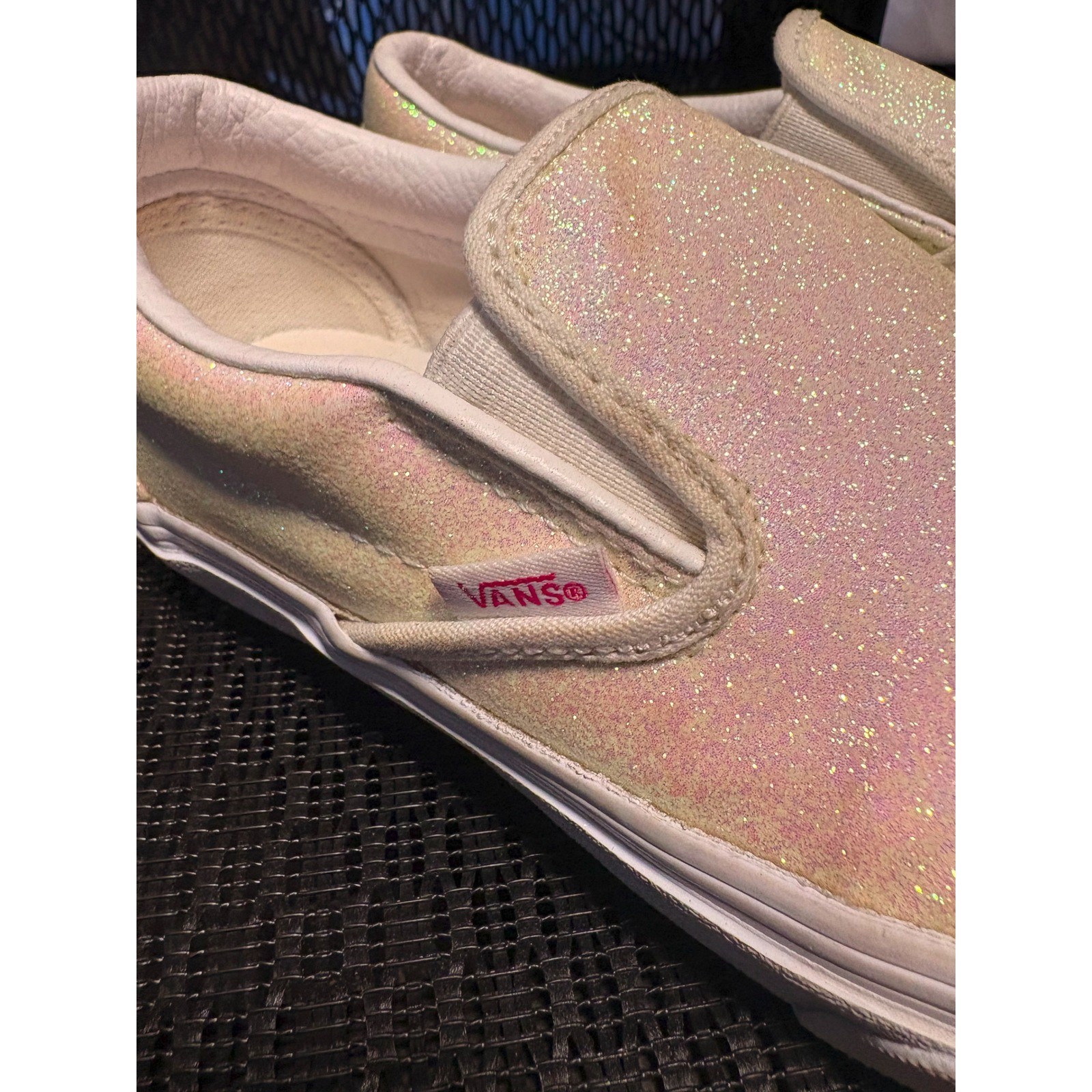 Vans Classic Slip-On Iridescent Glitter Green / Pink Sneakers Low Tops Women 7