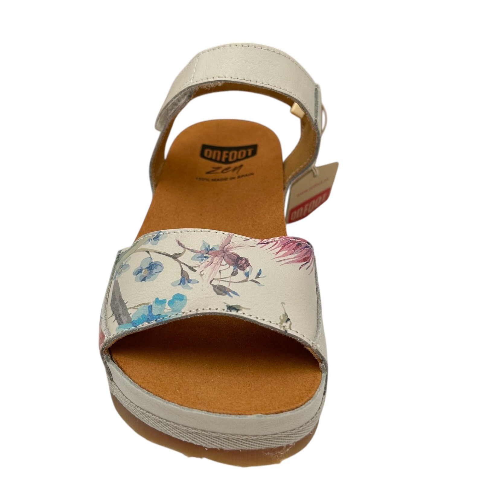 Onfoot Womens Open Toe Leather Sandals Size 8.5/40 Beige/Multicolor Floral Print
