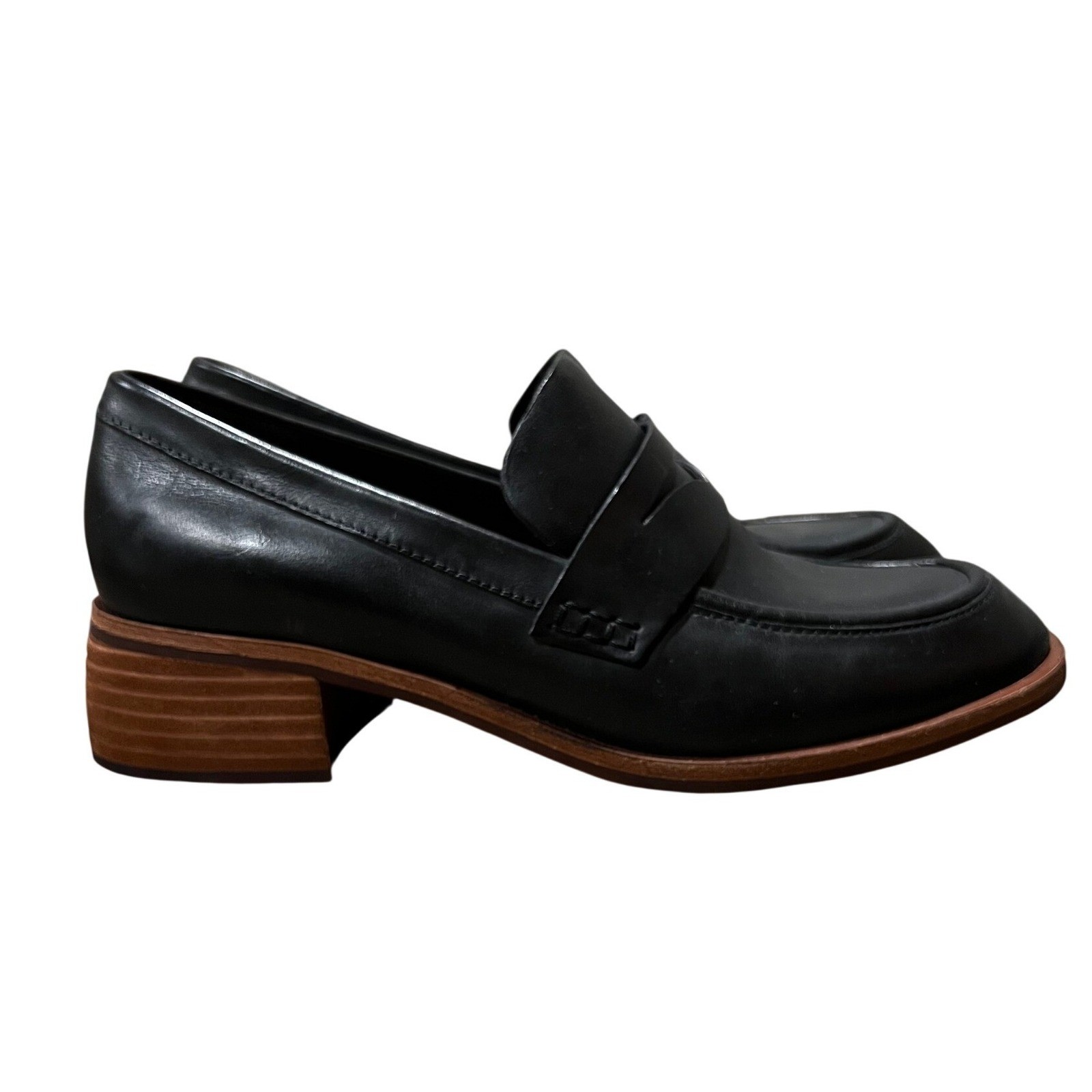 Kork-Ease Black Leather Keegan Penny Loafers Block Heel Womens 8.5