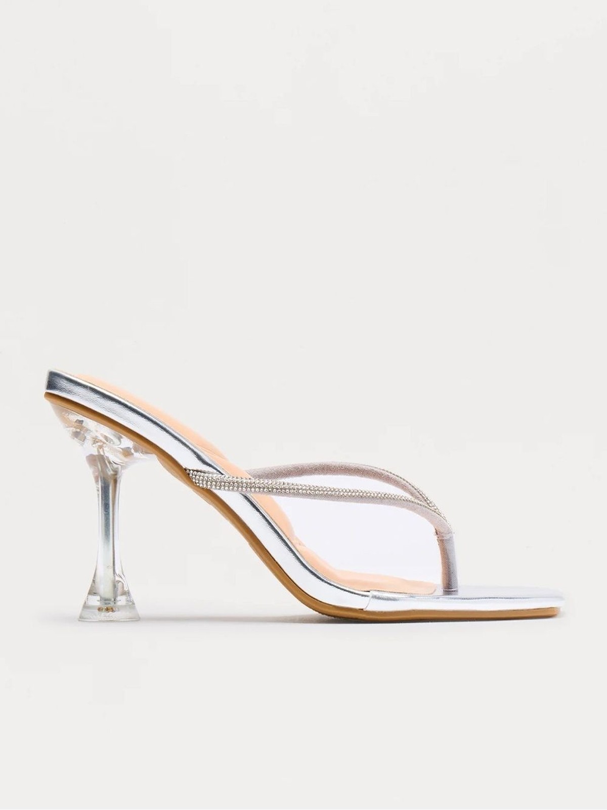 Fashion Nova Rossie Embellished Thong Sandal – Silver Size 8.5 NWOB