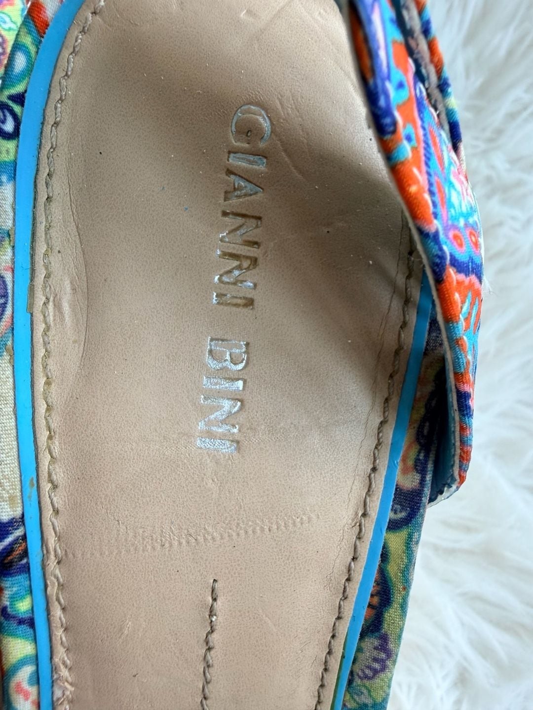 Gianni Bini Blue Multi-Colored Paisley Print Ankle Strap Wedge Sandals