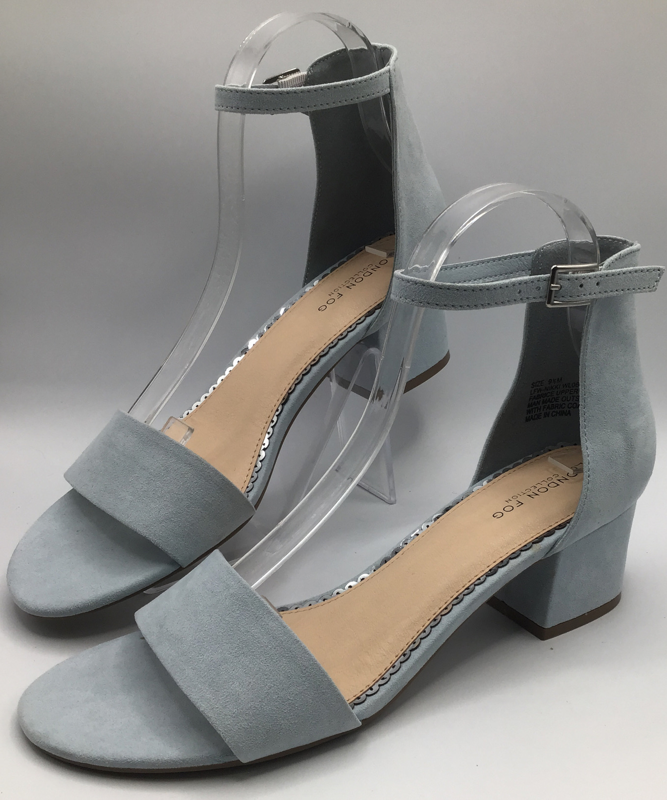 London Fog Women’s Nikki Blue Low Block Heel Ankle Strap Pump Sandal SZ 9.5M