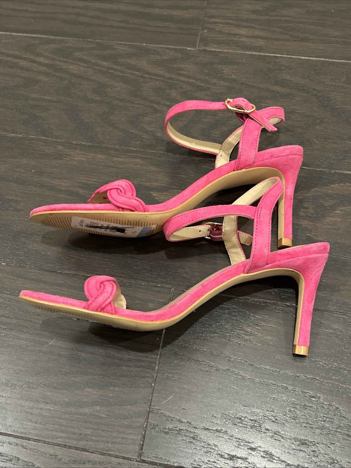 Stuart Weitzman Dancer Twistie SANDALS Heels Size 5 Peonia Pink Suede NEW $450