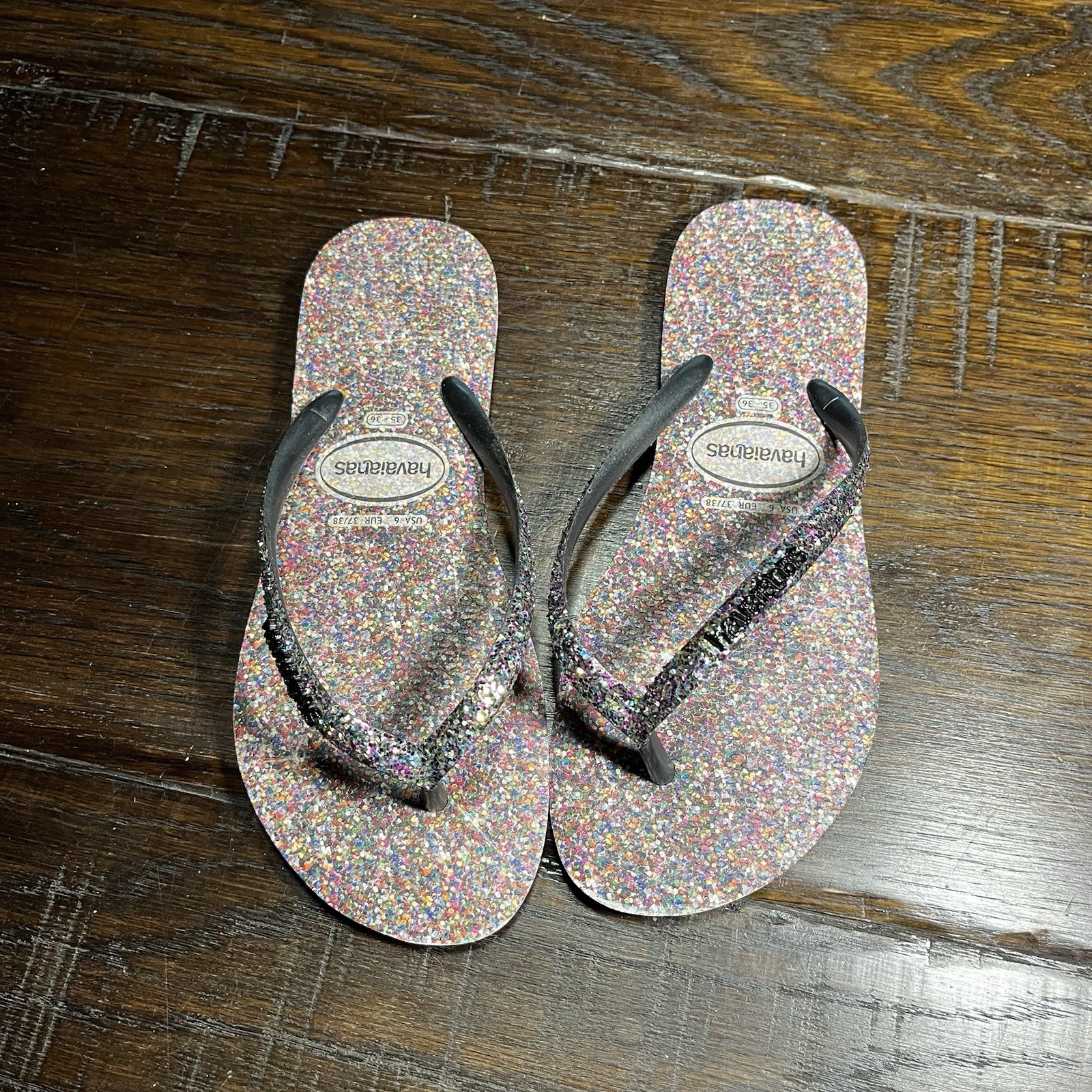 Havaianas Flip Flops Women US 6 Glitter Multicolor