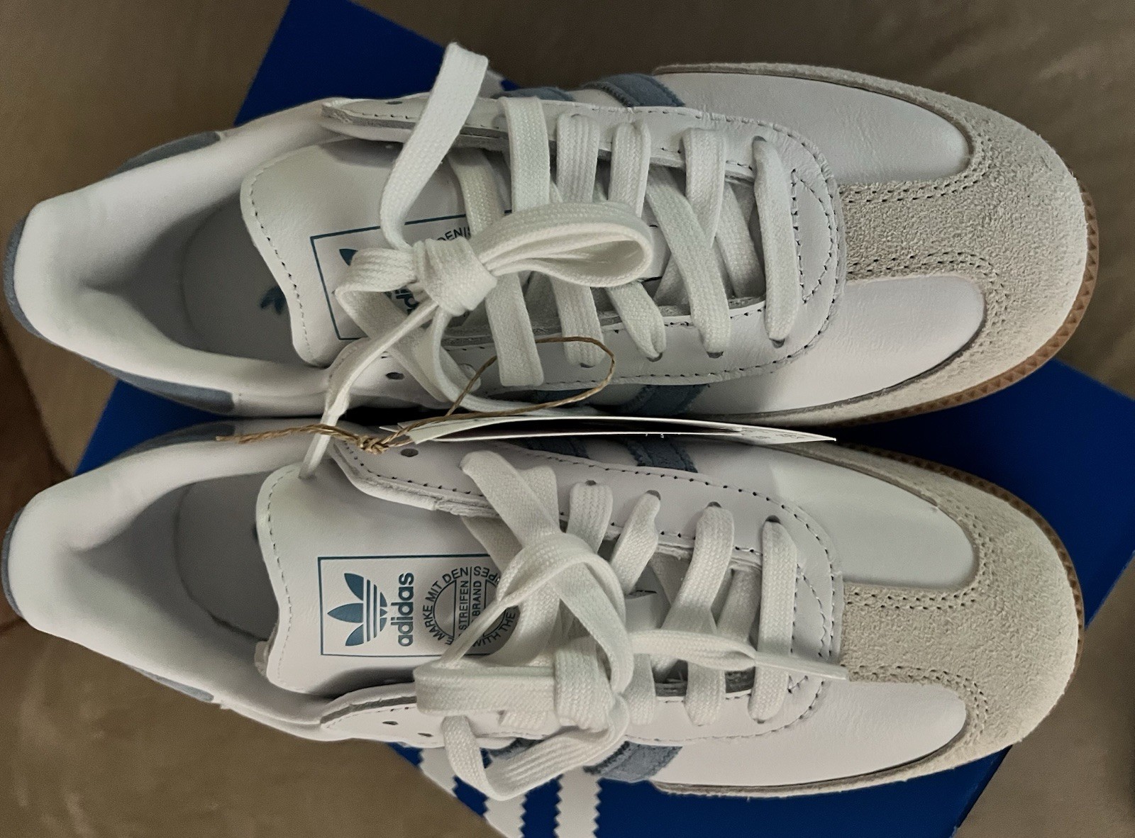 Women’s Size 6 Adidas Samba OG White Ash Blue Gum Sneakers Tennis Shoes SOLD OUT