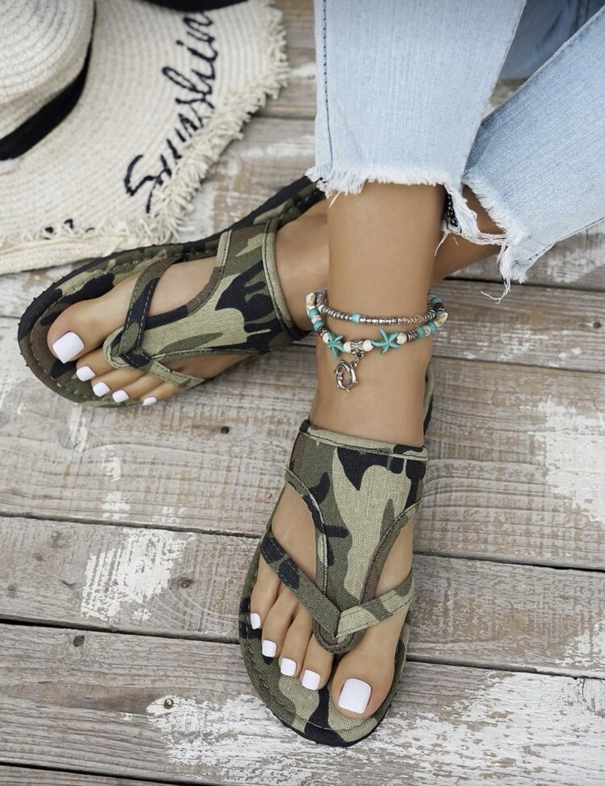 Camo Print T-Strap Sandals – Size 7 – New with Tags